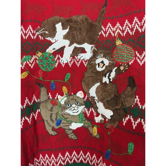 Celebrate Together Ugly Sweater Cats Fair Isle Festive Christmas Holiday Large - Picture 2 of 10